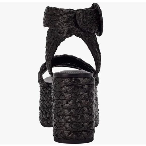 MARC FISHER | Marcell Braided Platform Sandal Black Espadrille Ankle Strap | 6.5 - Picture 2 of 12